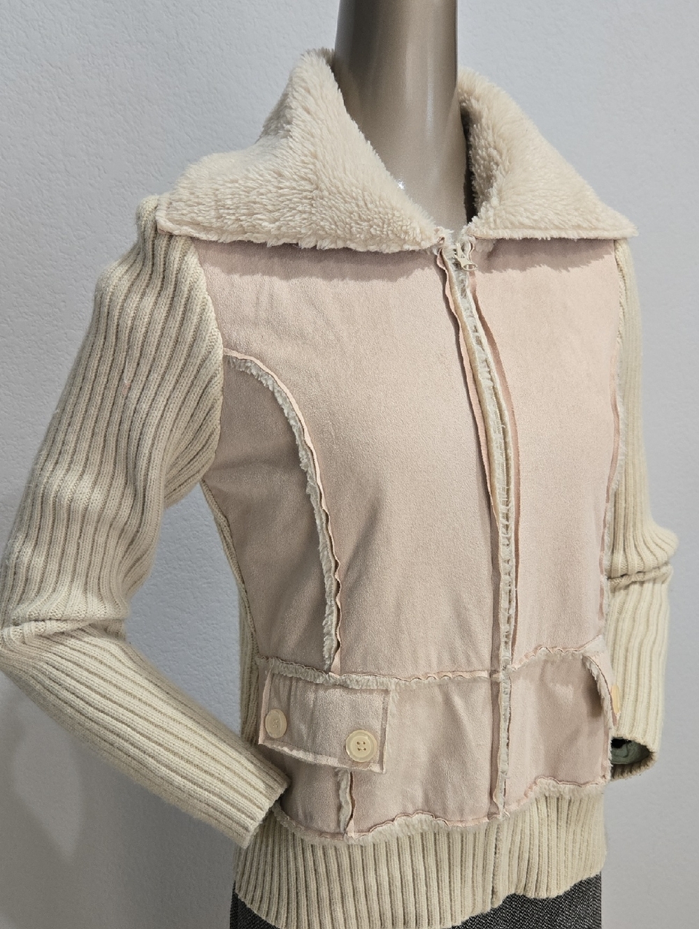Women's Cream & Blush Teddy-Trim Zip Front Jacket